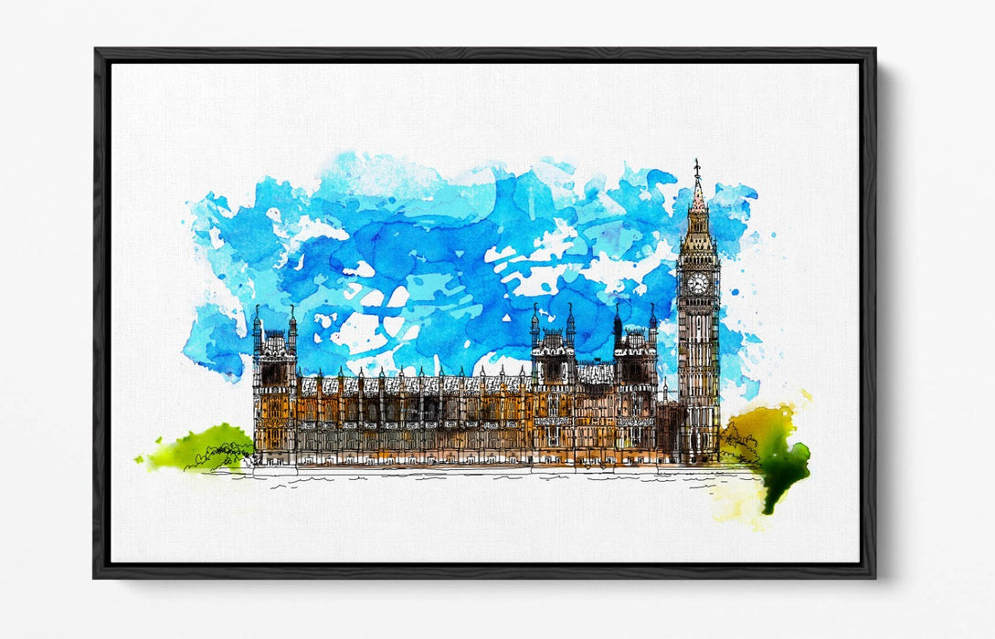 Canvas Wall Art Print – Westminster Abbey London Watercolour Float Effect
