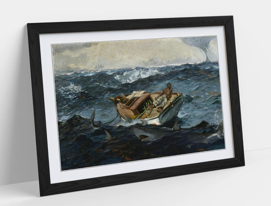 Framed Wall Art Poster - Winslow Homer Gulf Stream Painting | Woodgrain Frame