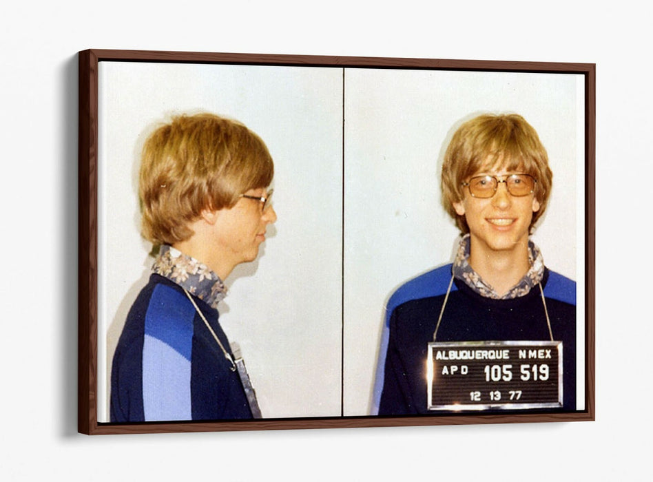 BILL GATES MUGSHOT 2 -FLOAT EFFECT CANVAS WALL ART PIC PRINT- BLUE YELLOW