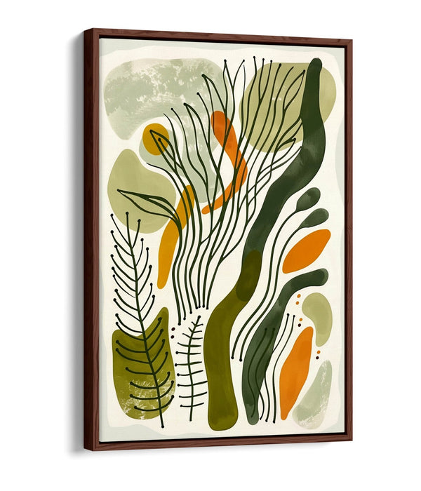 Boho Canvas Art Print - Minimalist Plant Leaf Artwork | Float Effect Frame