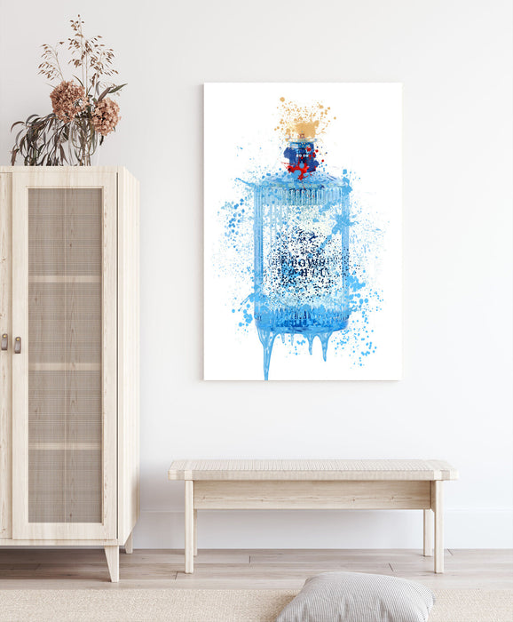 GIN BOTTLE CANVAS SPLASH WALL ART PRINT DECOR IRISH GUNPOWDER BLUE / TURQUOISE