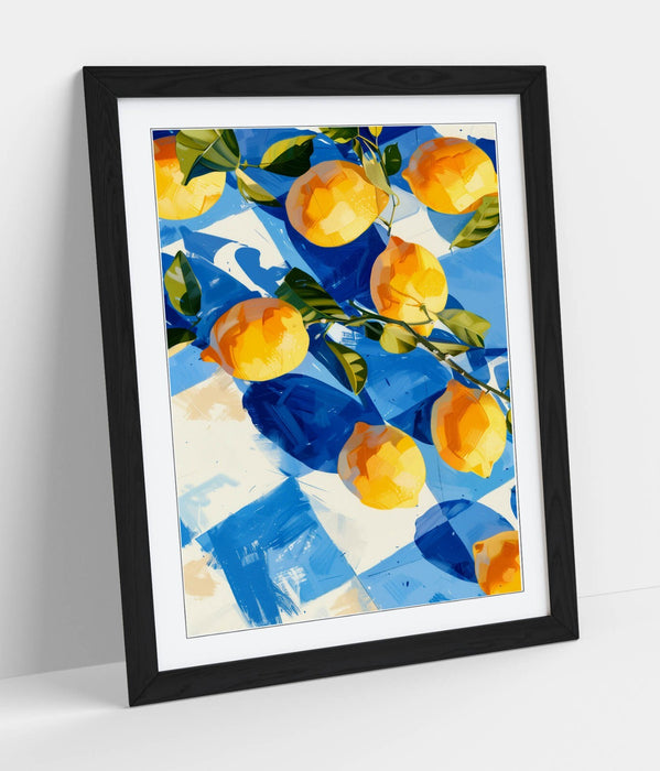 Framed Wall Art - Lemon Wall Poster On Checkerboard Art Print With Handmade UK Frame