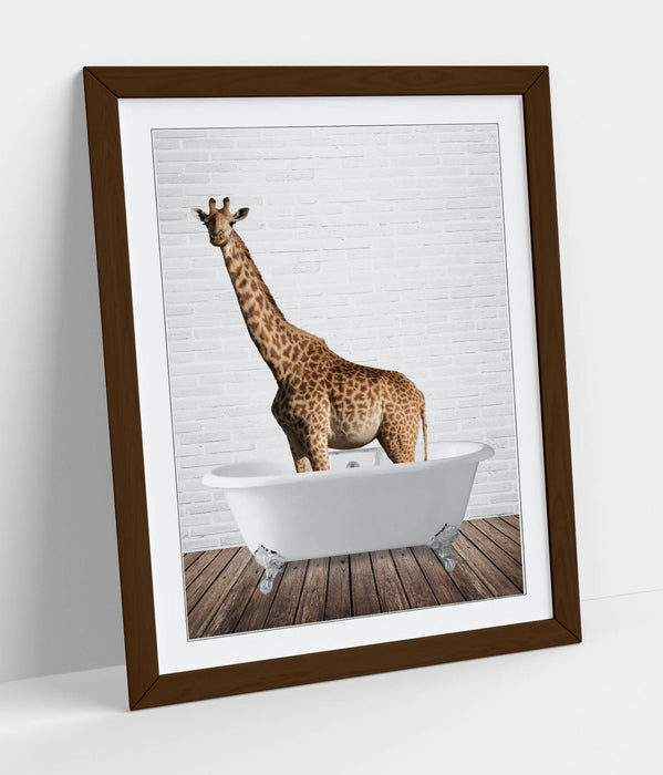 GIRAFFE IN BATHTUB -QUIRKY ART FRAMED POSTER PICTURE PRINT BATHROOM ARTWORK
