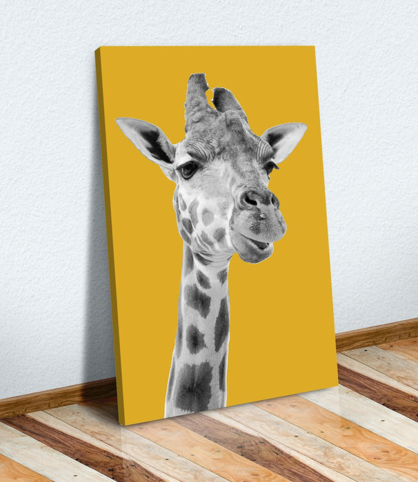 Canvas Wall Art | Giraffe Black White Yellow Mustard Handmade Print - Ready To Hang