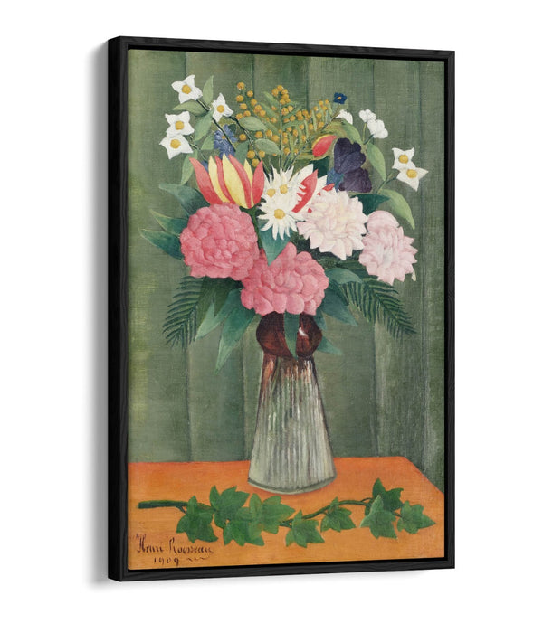 Float Effect Canvas Art - Henri Rousseau Flowers In A Vase | Premium Varnish Finish