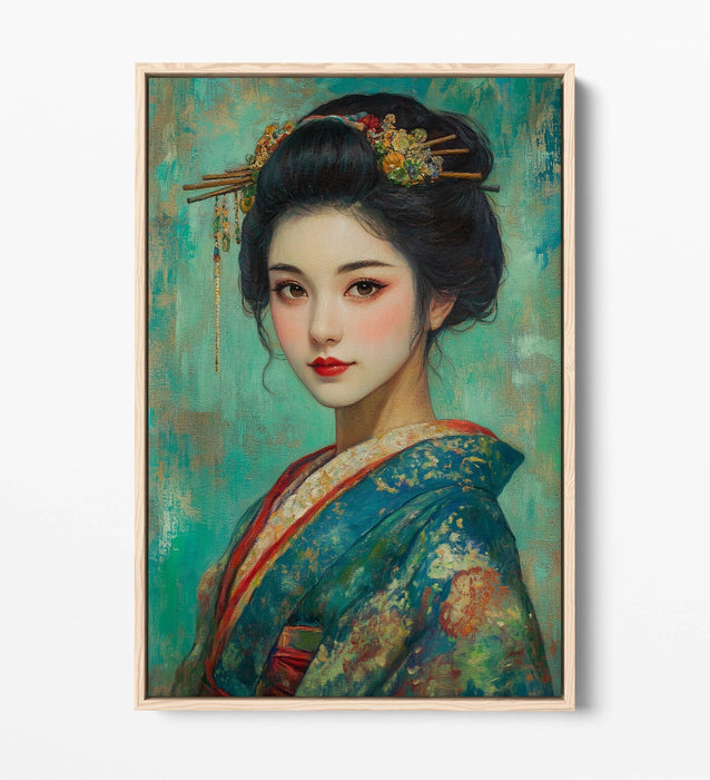 Geisha Canvas Wall Art - Traditional Japanese Art On Float Effect Canvas Frame