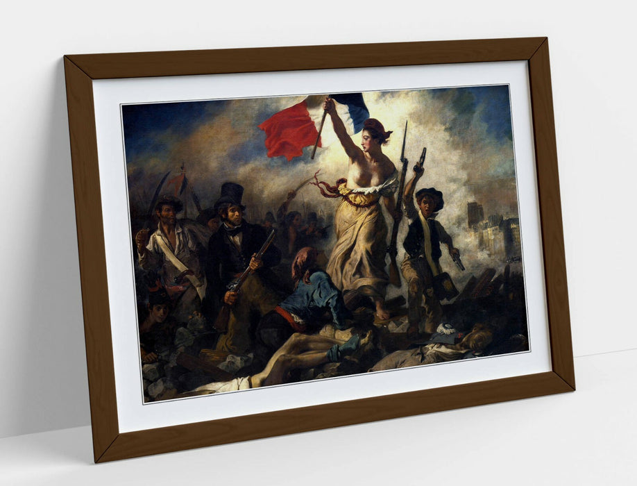 Framed Art Print - Liberty Leading The People Classic Wall Art Poster With Wood Grain Frame