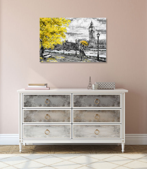 London Canvas Wall Art – Big Ben Canvas Print With Yellow Umbrella Painting