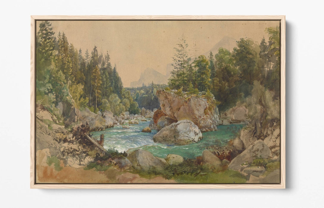 THOMAS ENDER, RIVER LANDSCAPE IN THE ALPS-FLOAT EFFECT CANVAS WALL ART PIC PRINT