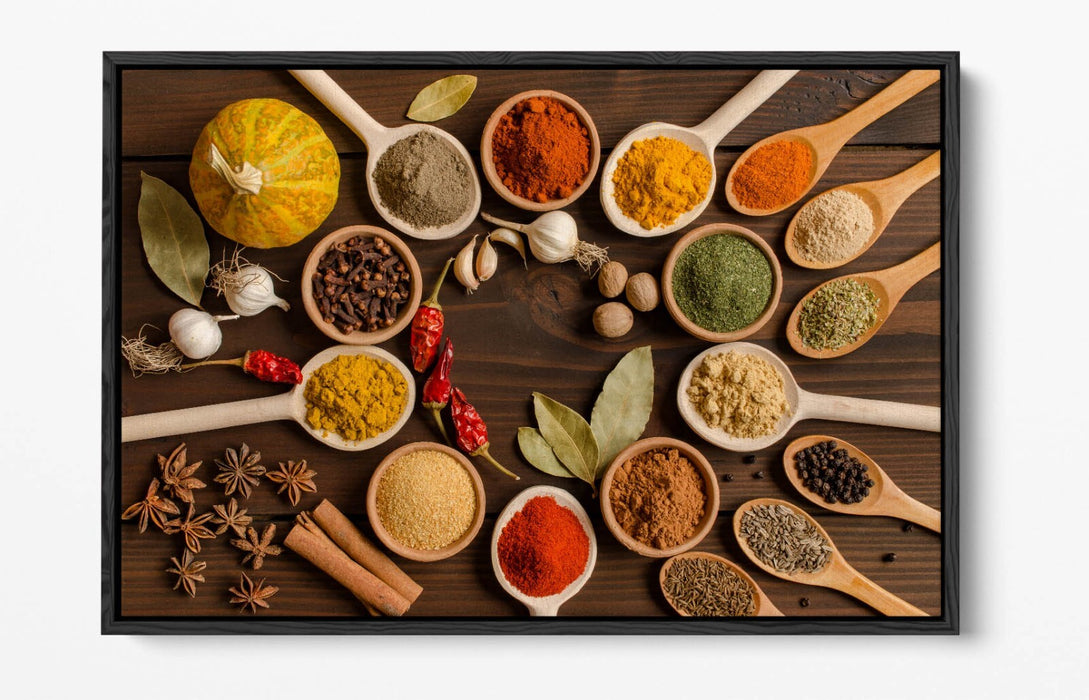 Canvas Wall Art - Herbs And Spices Wooden Spoon Print | Kitchen Wall Decor, Ready To Hang