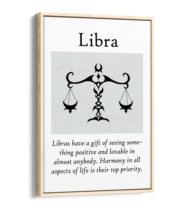 LIBRA STAR SIGN ZODIAC ASTROLOGY QUOTE -FLOAT EFFECT CANVAS WALL ART PRINT