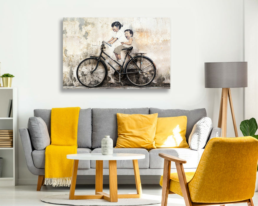 KIDS ON BIKE CANVAS WALL GRAFFITI ART PRINT ARTWORK FRAMED POSTER NOT BANKSY