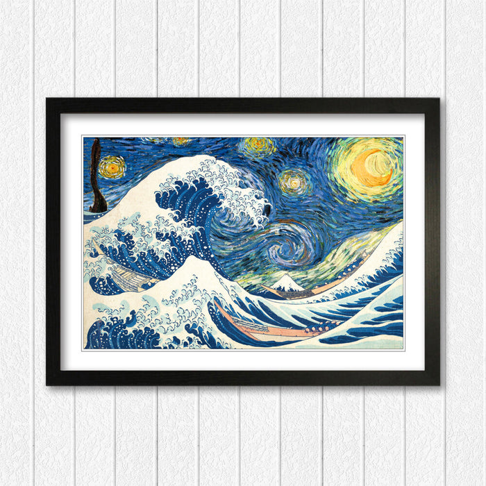 Framed Art Poster – Hokusai Wave & Van Gogh Starry Night Print | Handmade UK Frame