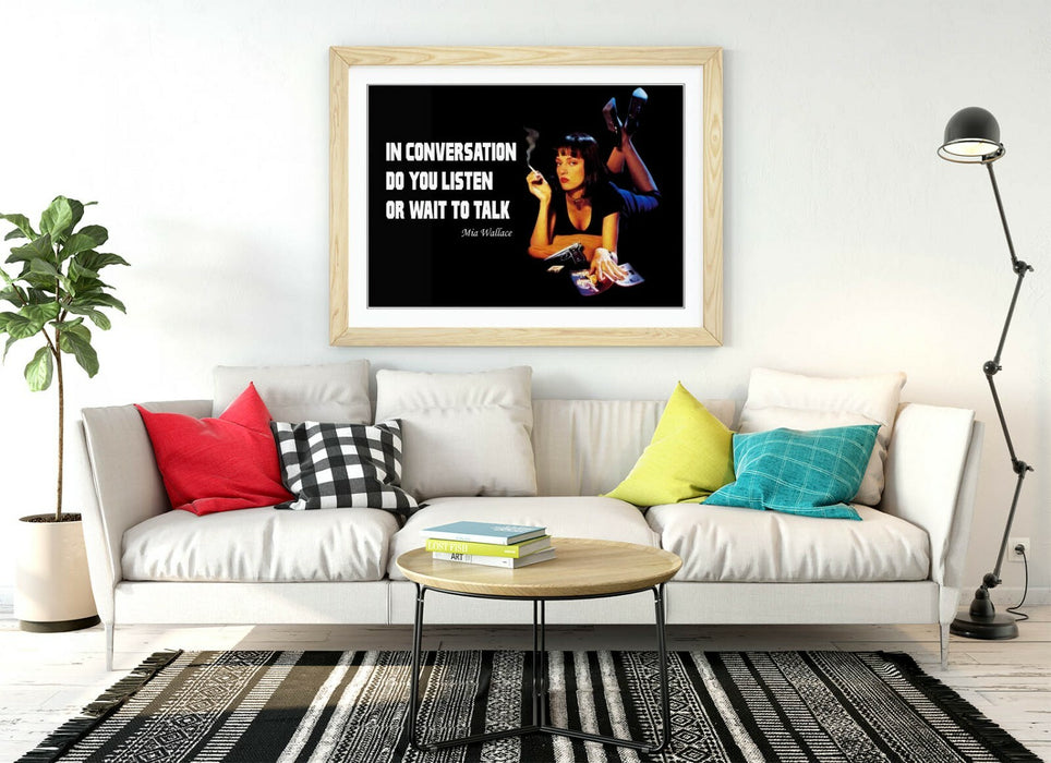 Pulp Fiction Poster - Framed Mia Wallace Art with Orange Woodgrain Frame