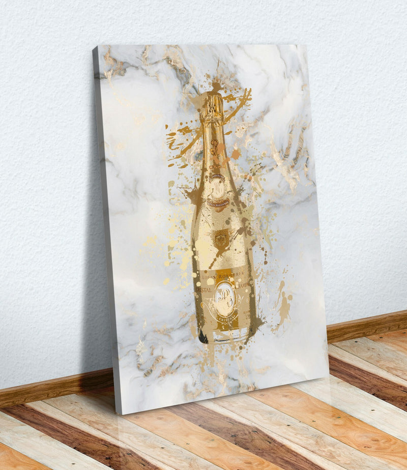 Canvas Wall Art – Marble Champagne Bottle Print | Deep Framed Handmade Artwork