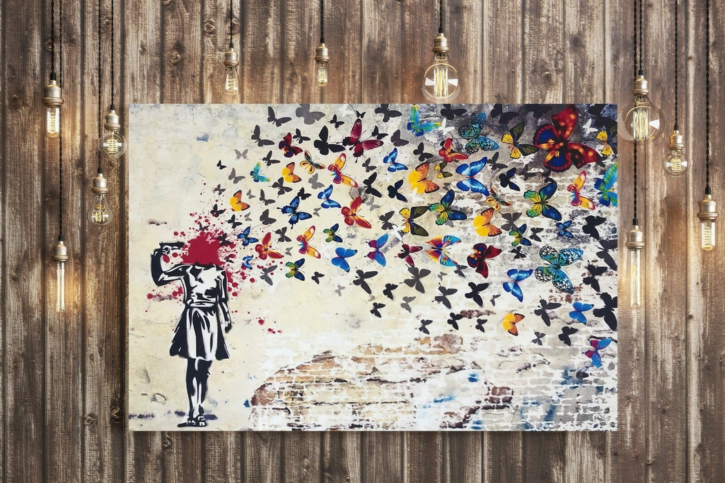 CANVAS WALL ART PRINT BANKSY BUTTERFLY BRAINS GIRL GRAFFITI 30MM DEEP FRAMED