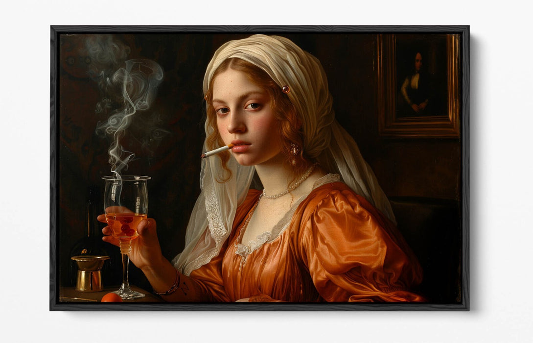 Renaissance Canvas Art – Woman Smoking Print | Float Effect Canvas Wall Art