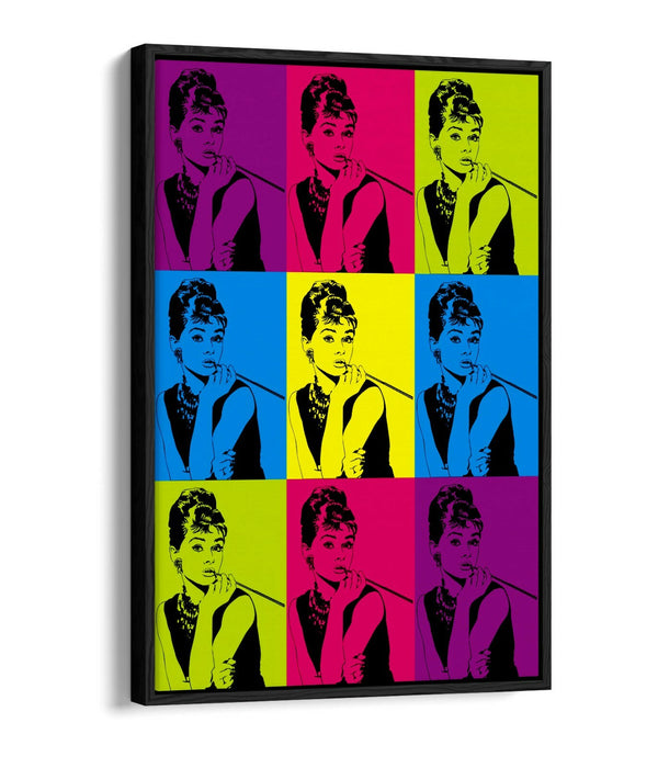 AUDREY HEPBURN COLOURFUL POP ART -FLOAT EFFECT CANVAS WALL ART PRINT