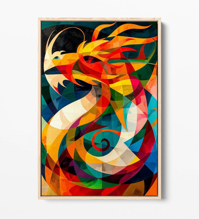 Canvas Wall Art - Cool Dragon Abstract Geometric Float Effect Print With Premium Varnish