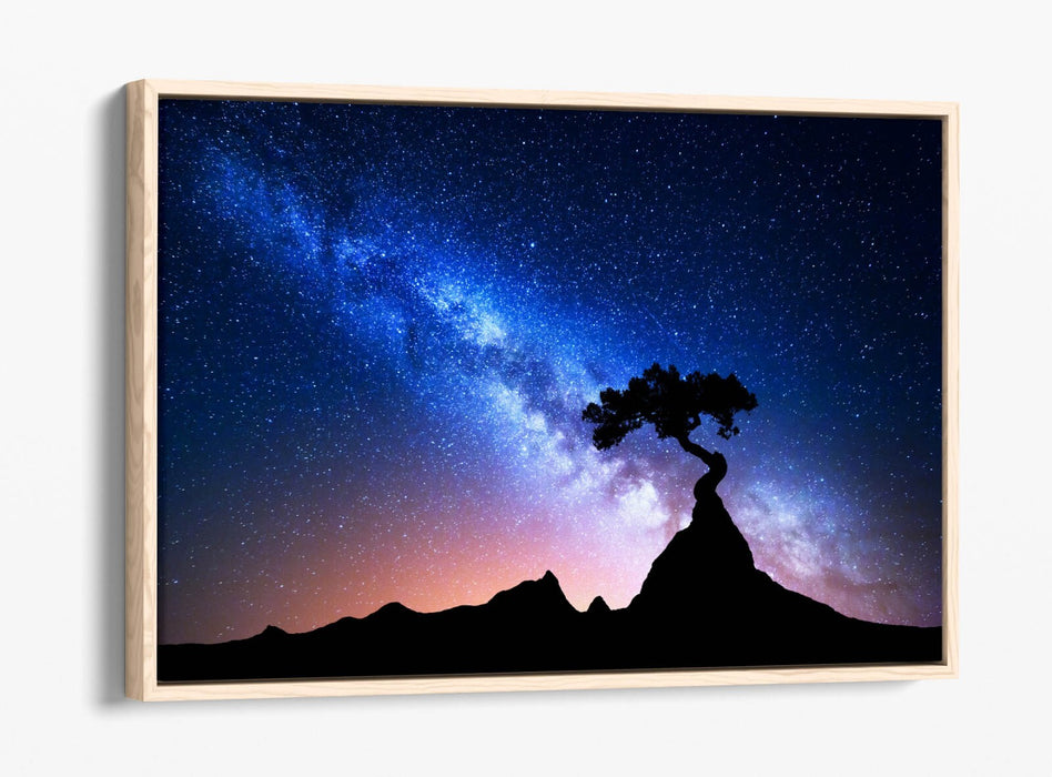 Canvas Wall Art - Tree Silhouette Blue Starry Night Float Effect Print