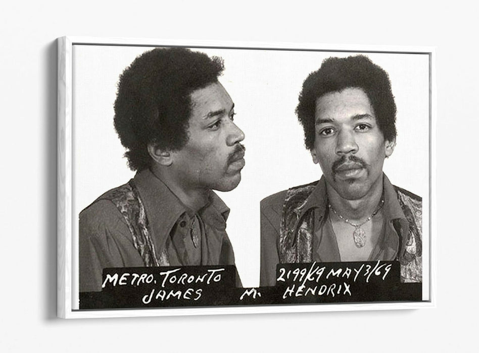 JIMI HENDRIX MUGSHOT 1 -FLOAT EFFECT CANVAS WALL ART PIC PRINT- BLACK & WHITE