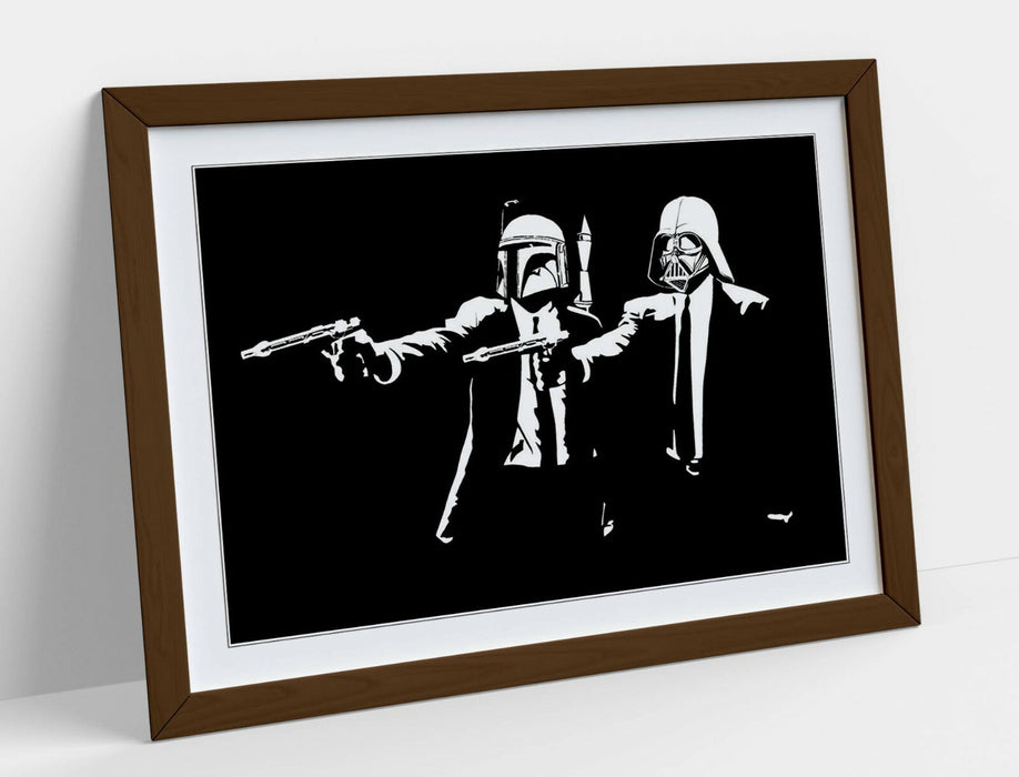 Framed Street Art Poster – Black and White Pulp Fiction Star Wars Print