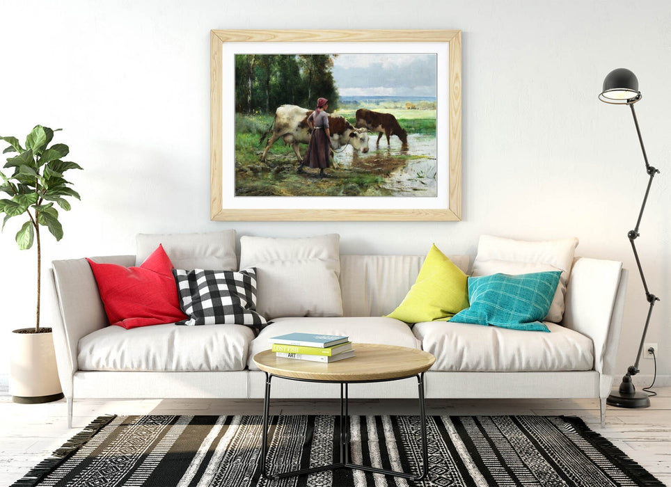 Framed Wall Art - Julien Dupre Young Woman Soaring Cattle Poster Print