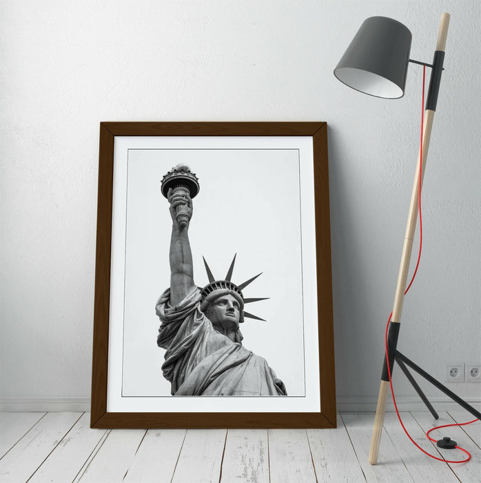 Statue of Liberty Wall Art - Framed New York City Print With Woodgrain Frame Finish