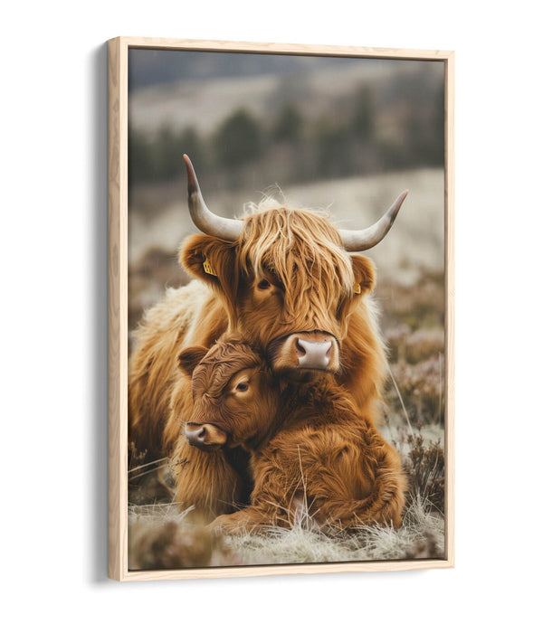 Highland Cow Canvas - Mother And Calf Art | Handmade UK Float Effect Frame