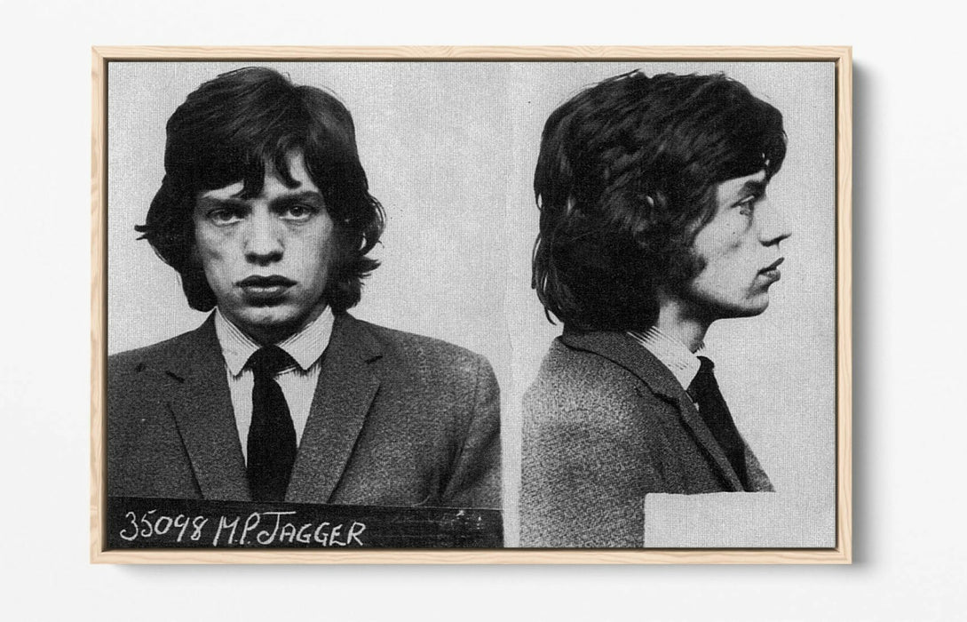 MICK JAGGER MUGSHOT 2 -FLOAT EFFECT CANVAS WALL ART PIC PRINT- BLACK & WHITE