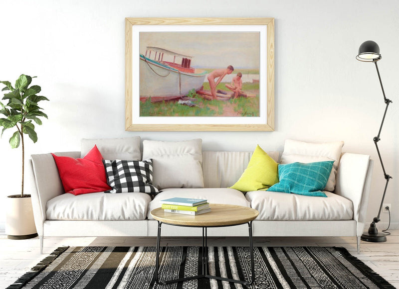Framed Wall Art Poster - Thomas Anshutz Sand Burr Painting Print with Natural Wood Grain Frame