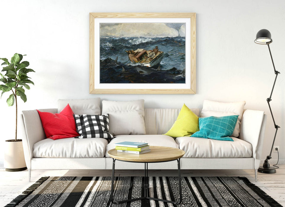 Framed Wall Art Poster - Winslow Homer Gulf Stream Painting | Woodgrain Frame
