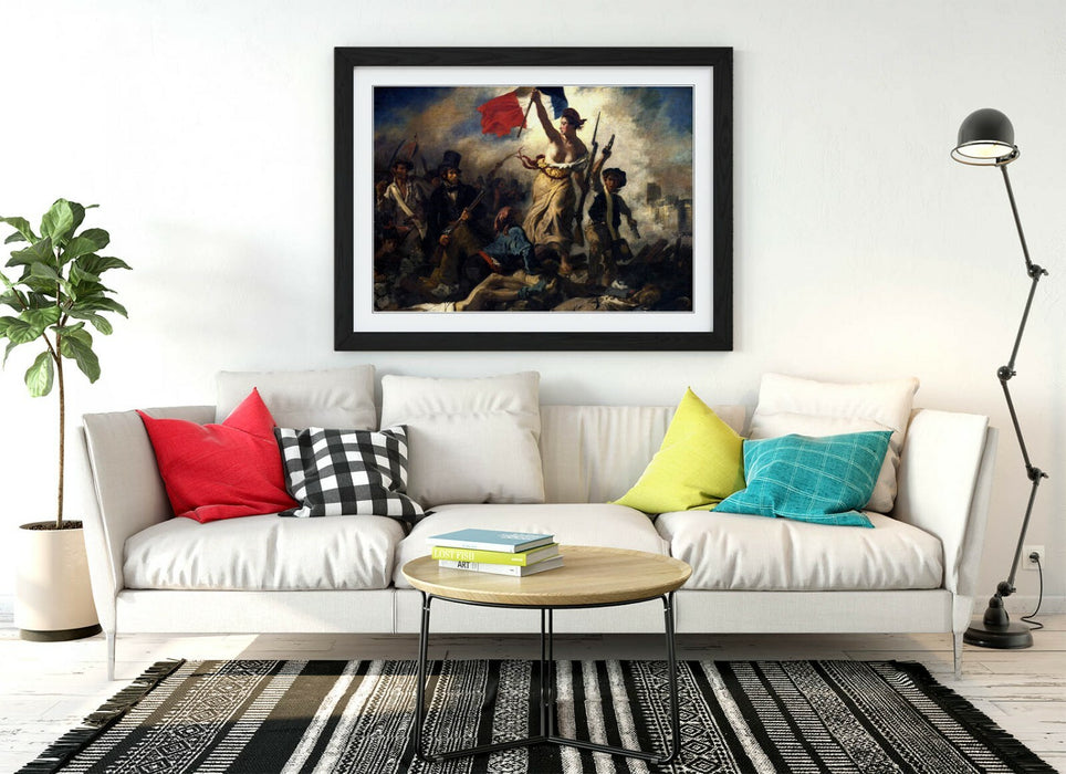 Framed Art Print - Liberty Leading The People Classic Wall Art Poster With Wood Grain Frame