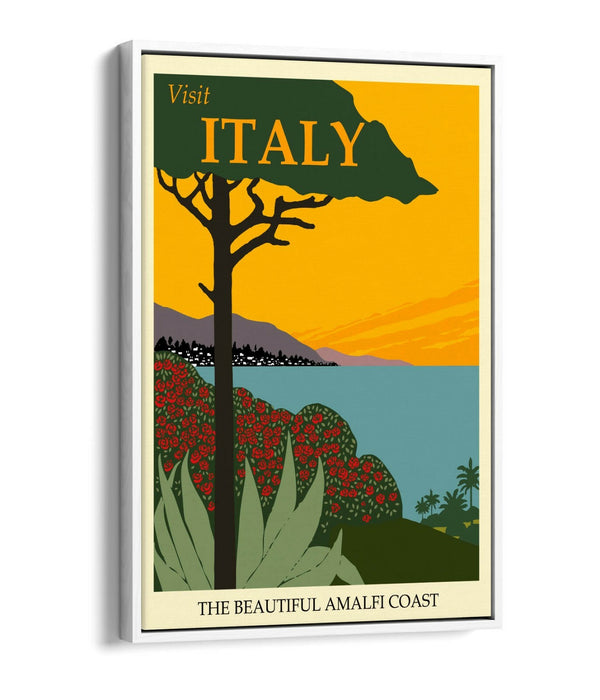 RETRO VINTAGE ITALY TRAVEL POSTER -FLOAT EFFECT CANVAS ART PRINT- BLUE, GREEN