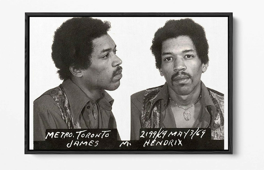JIMI HENDRIX MUGSHOT 1 -FLOAT EFFECT CANVAS WALL ART PIC PRINT- BLACK & WHITE