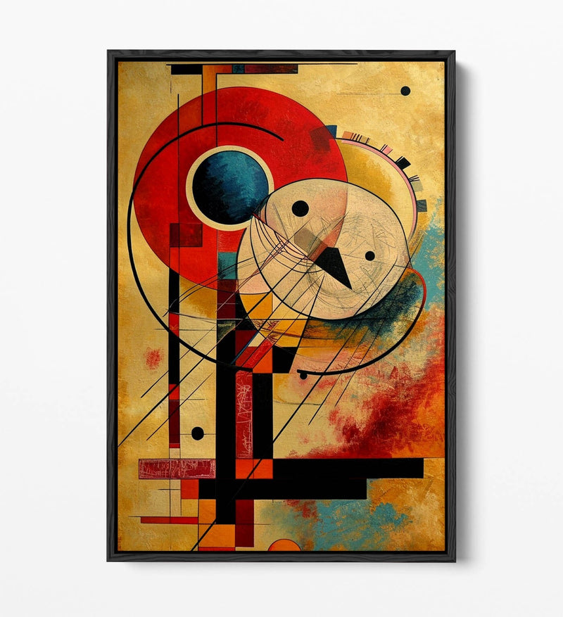 Canvas Art Print Abstract Wall Art - Kandinsky Style Red Beige Artwork With Float Effect Frame