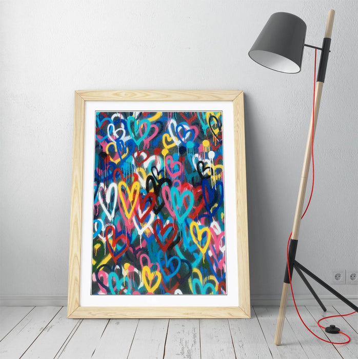 BANKSY LOVE WALL PORTRAIT-ART FRAMED POSTER PICTURE PRINT-RAINBOW MULTI COLOUR