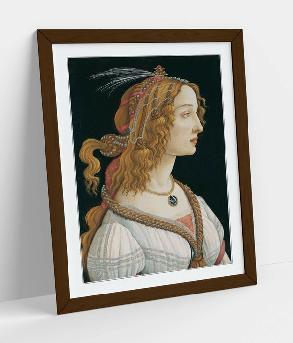Framed Wall Art - Botticelli Young Woman Portrait With Woodgrain Frame Print