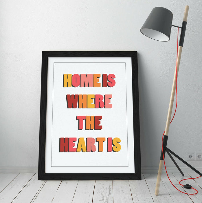 "HOME IS WHERE THE HEART IS" COSY QUOTE SLOGAN -FRAMED WALL ART PICTURE PRINT