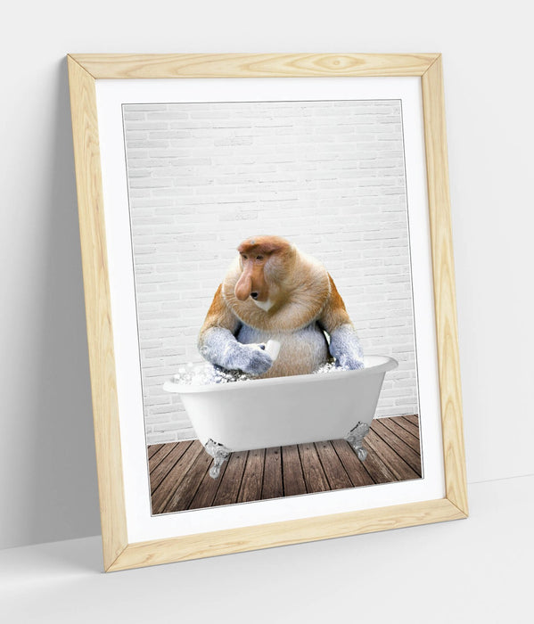 PROBISCUS MONKEY IN BATH -FUNNY ART FRAMED POSTER PICTURE PRINT BATHROOM ARTWORK