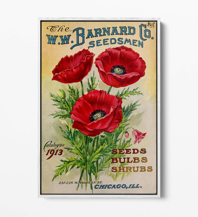 VINTAGE RETRO POPPY FLOWER POSTER -FLOAT EFFECT CANVAS ART PRINT