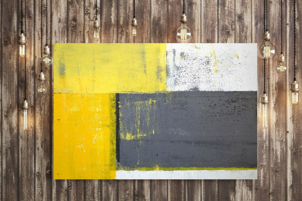 Canvas Wall Art - Yellow Grey Abstract Framed Canvas Artwork 30mm Deep Frame