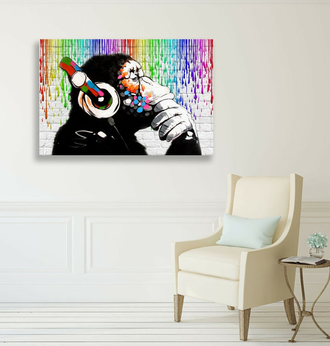 COOL APE DJ HEADPHONES BANKSY CANVAS WALL ART PRINT PICTURE ARTWORK FRAMED