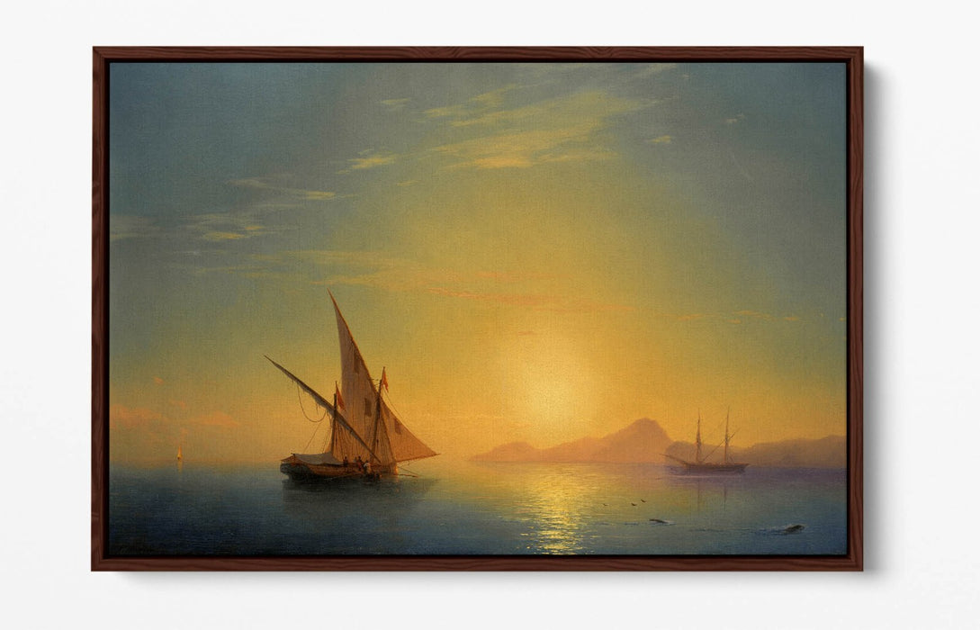 Float Effect Canvas Art – Ischia Sunset Island Handmade Wall Print with Premium Varnish