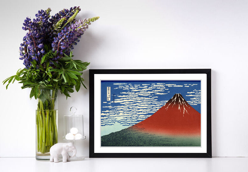 Hokusai Mount Fuji Poster - Red Framed Art Print on Matte Paper, Ready to Hang