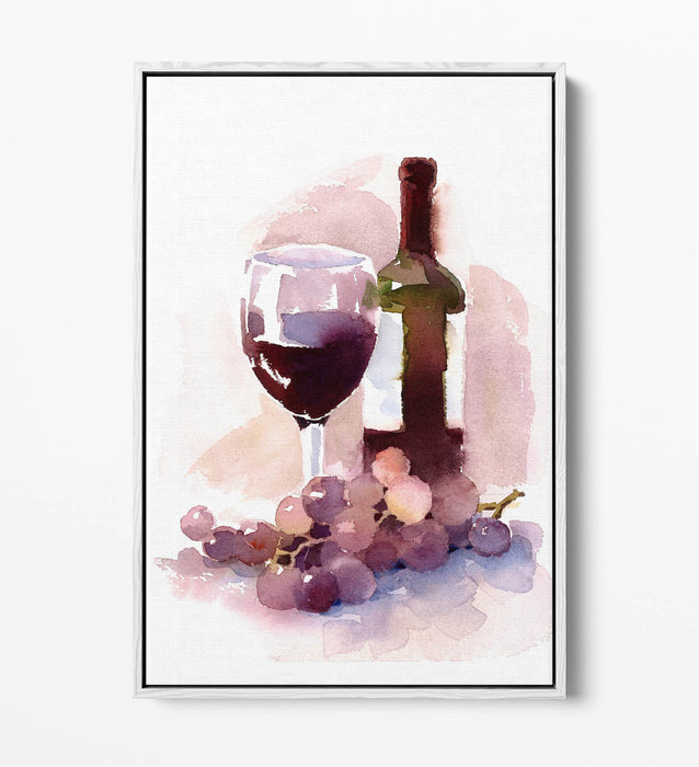 Watercolour Canvas Art – Wine Themed Decor | Float Effect Frame | Kitchen Wall Decor