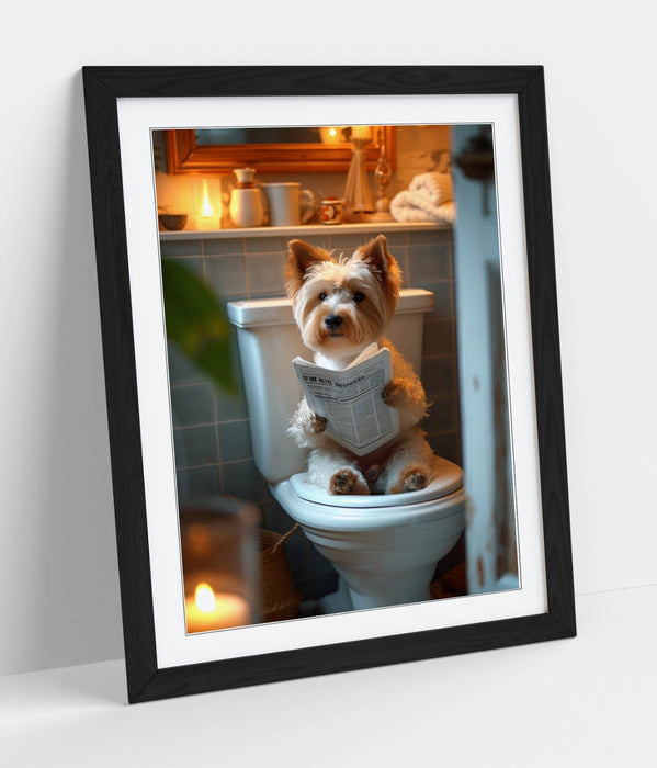 Funny Yorkshire Terrier Art - Framed Wall Art Poster Print | Toilet Dog Decor