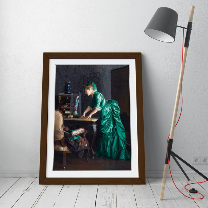 Framed Wall Art Featuring William McGregor Paxton Green Dress Painting – Matte Paper Print
