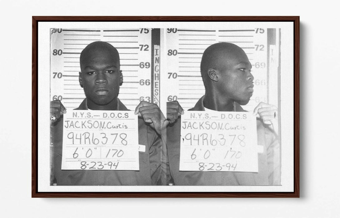 50 CENT MUGSHOT 1-FLOAT EFFECT CANVAS WALL ART PIC PRINT- BLACK & WHITE