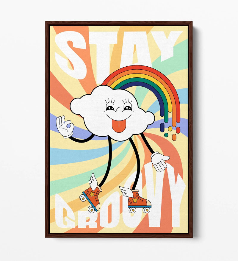 Retro Canvas Wall Art - Groovy Cloud & Rainbow Bedroom Print | Float Effect Canvas